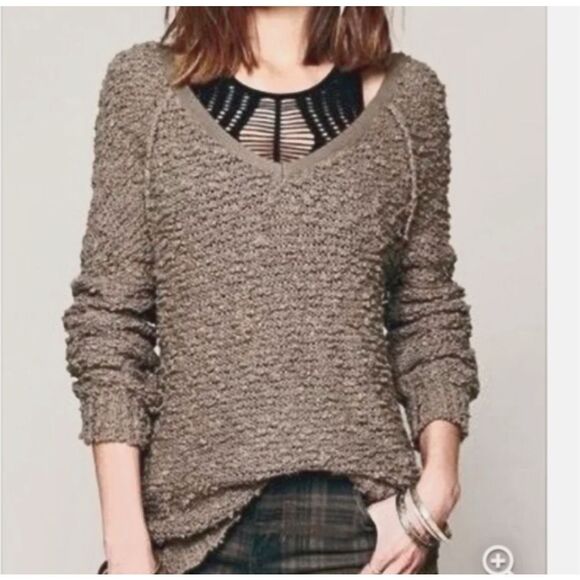 Free People Slubby Knit Cotton V Neck Sweater Size XS - Picture 1 of 5